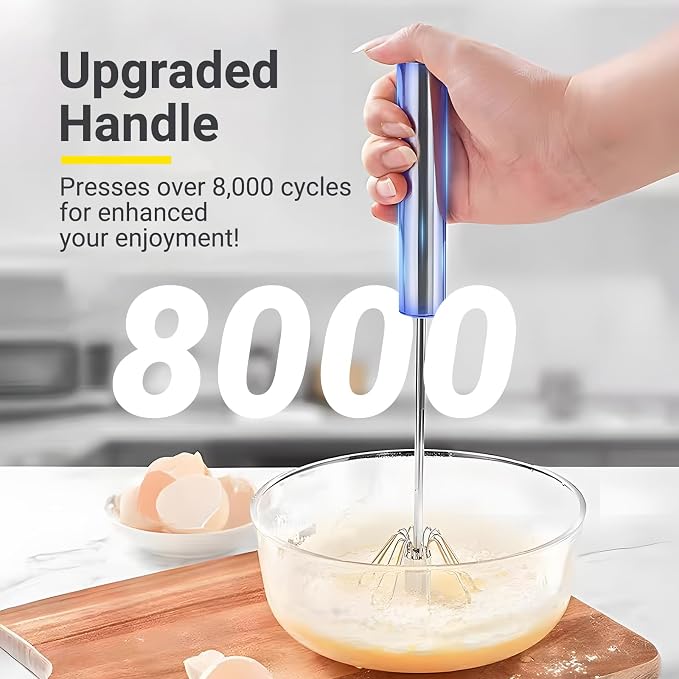 Egg Whisk, Upgraded Stainless Steel Semi Automatic Whisk,Hand Wisk Egg Beater Easy to Use for Making Cream, Blending, Whisking, Beating & Stirring (12 Inch)
