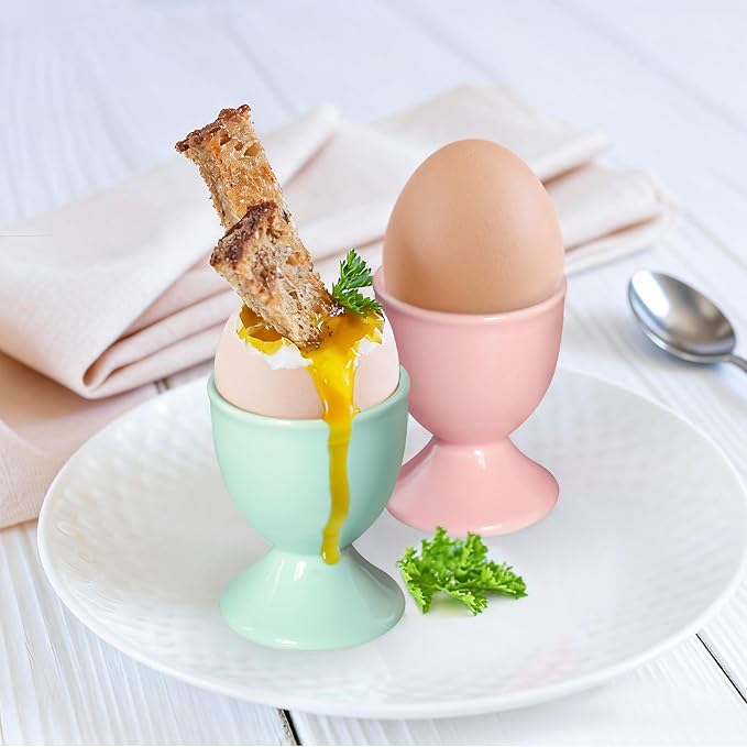 Cinf Ceramic Egg Cup Set, 2 Pack, Macaron Boiled Egg Holders for Breakfast | Set of 2 ceramic egg cups, colorful macaron design, stable base, easy to clean, ideal for boiled eggs breakfast serving