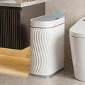 2.6 Gallon Automatic Bathroom Trash Can with Touchless Lid, White Grey | Motion Sensor Trash Can with Slim Waterproof Body; Small Plastic Garbage Can, hands-free lid for Bedroom, office, and kitchen