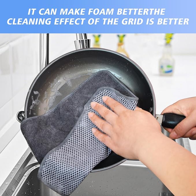 Kitchen Dish Washcloths Microfiber Gray with Poly Scour Scrub Side | Absorbent dish cloths for washing dishes with scrubber side Quick dry kitchen wash cloths and dish rags 9 Pack 10 Inch Gray