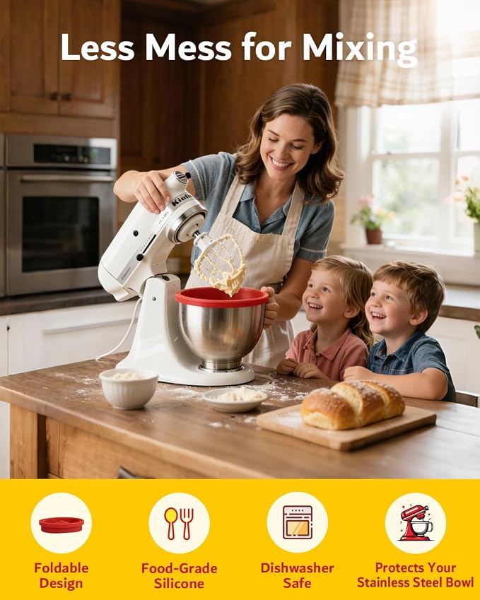 Foldable Silicone Bowl Insert for 5Qt KitchenAid Mixer - Collapsible, Non-Stick Liner Mats for Easy Storage, Baking & Mixing, Heat Resistant & Dishwasher Safe