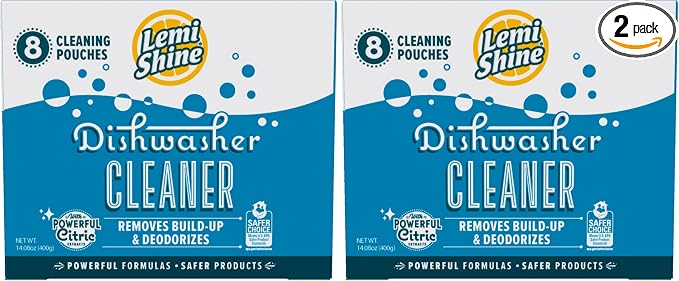 Lemi Shine Natural Dishwasher Cleaner - Hard Water Citric Acid Cleaning Powder - Lemon Scented Eco-Friendly Dishwasher Cleaner & Deodorizer - 14.08 oz (16 Pack)