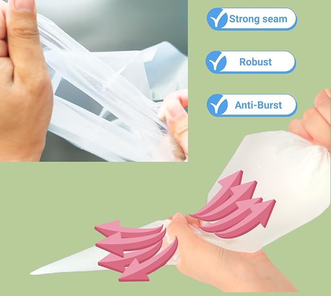 Extra Large Piping Bags 21 Inch,100 Pack Disposable Pastry Bag | Food-grade HDPE, 2L Capacity, Anti-burst Film for Thick froasting, Textured Grip, Easy Knot, Fits All Tips and Couplers
