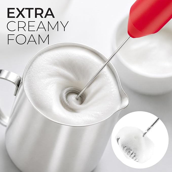Zulay Kitchen Powerful Milk Frother AA Batteries Included – Ultra Fast Handheld Drink Mixer with Stainless Steel Whisk Stirrer for Coffee, Protein, Matcha & More, Frother Wand Electric Frothmate