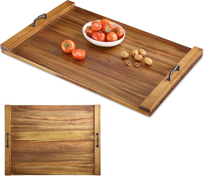 Garvee Acacia Wood Noodle Board Stove Cover 30x22 in, Stove Top Cover | Large Cutting Board Butcher Block with Dual Handles, for Electric & Gas Stovetop