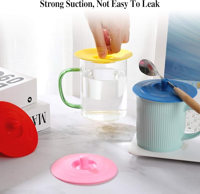Silicone Cup Covers (Set of 4),Multicolored Silicone Lids for Mugs | Mug Covers for Mugs, Cups, Tea Pots,Flexible Mug Covers，Hot Cup Lids for Coffee & Tea