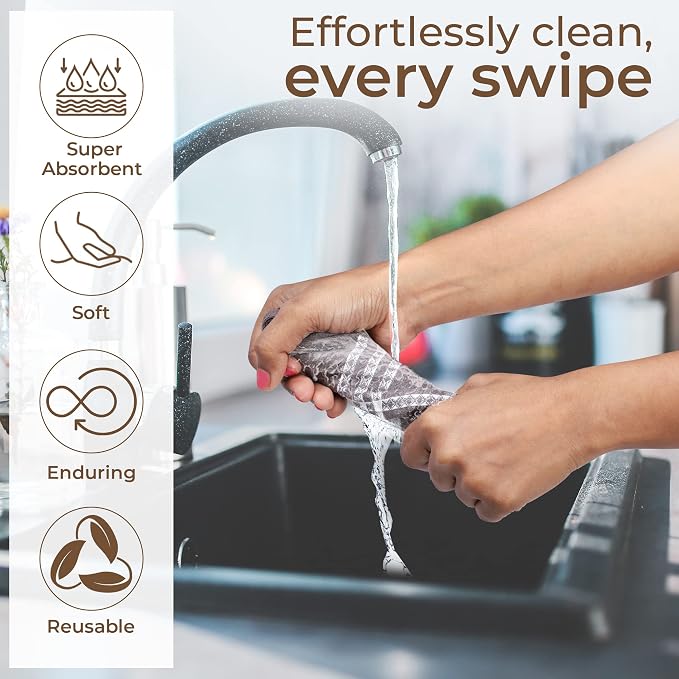 Urban Villa Kitchen Towels Cotton Dish Towels 12”x12” (Set of 8) Grey White