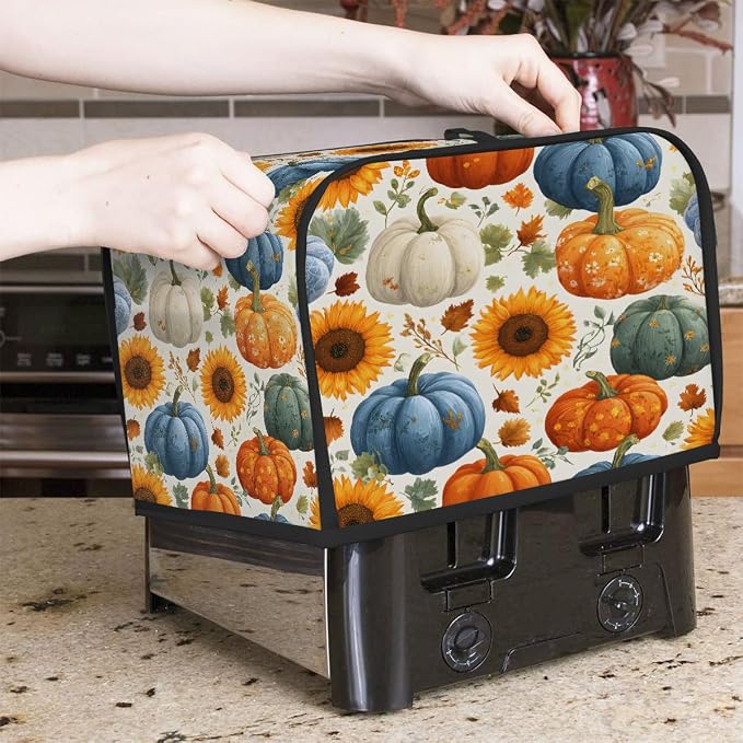 2 Slice Toaster Cover Autumn Pumpkin Sunflower Toaster Covers Two Slice Wide Slot Waterproof and Dustproof Covers for Wide Slot Toasters and Small Appliances Kitchen Decor Gifts