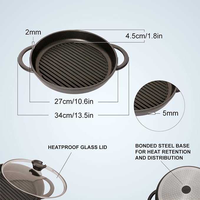 Jean-Patrique The Whatever Pan Cast Aluminum Griddle Pan for Stove Top - Lighter than Cast Iron Skillet Pancake Griddle with Lid - Nonstick Stove Top Grill 10.6" Diameter