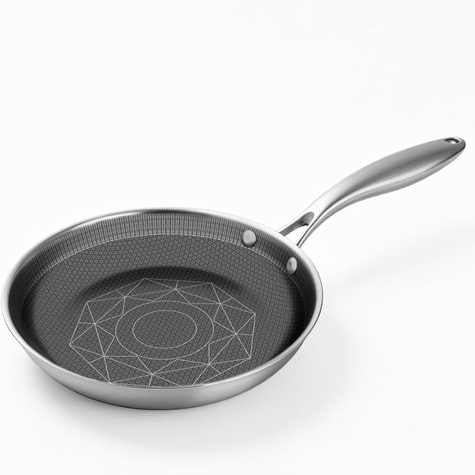 COOKER KING 8-Inch Stainless Steel Pan, Hybrid Nonstick Frying Pan | 3-Ply Clad Cookware, Healthy & Non-Toxic, Dishwasher & Oven Safe, Stay-Cool Handle, Induction Compatible – Metal Utensil Safe