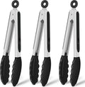 Hotec Silicone Serving Tongs for Cooking 9-Inch Kitchen Tongs with Silicone Tips, Set of 3 (Black)