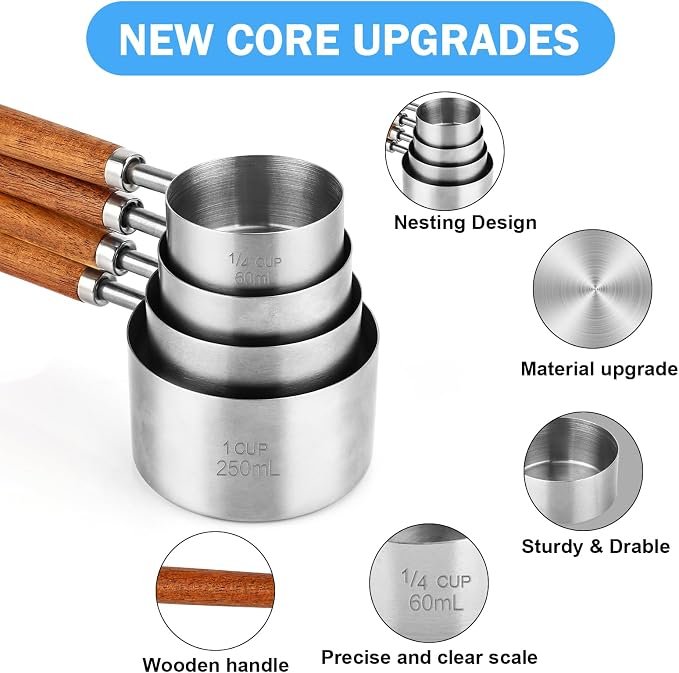 4 Pcs Dog Food Scoop Measuring-Cup, 1 Cup, 1/2 Cup, 1/3 Cup, 1/4 Cup, Stainless Steel Pet Food Scoops, Cat Food Measuring Cup