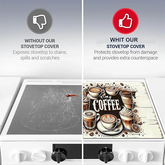 HOMETITUTE Coffee Time Stove Top Cover 28x20 Vintage Café Diatomite Mat