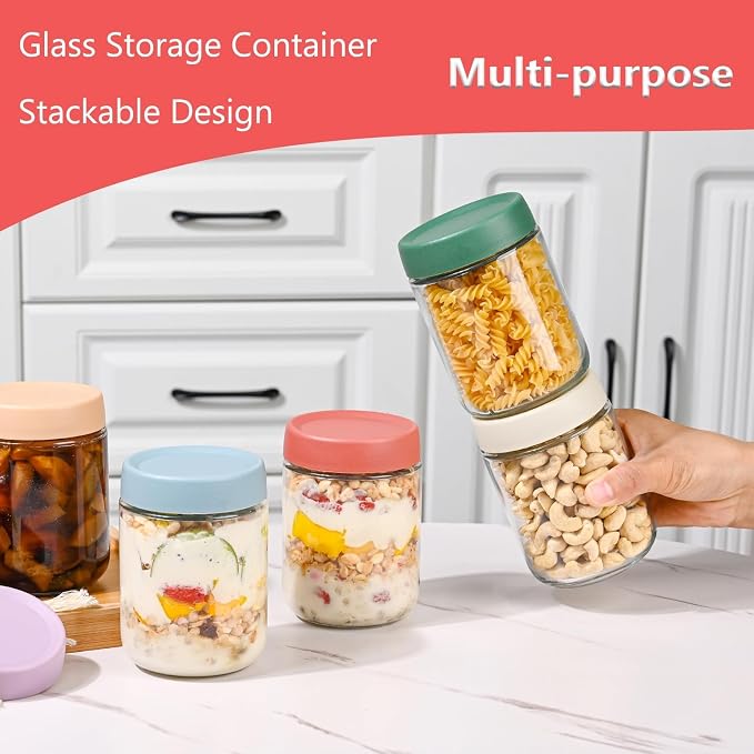 Artcochan Overnight Oats Containers with Lids 16 oz Glass Jars Glass Mason Jars with Airtight Lids, Perfect for Oats, Yogurt, Chia Pudding (12)