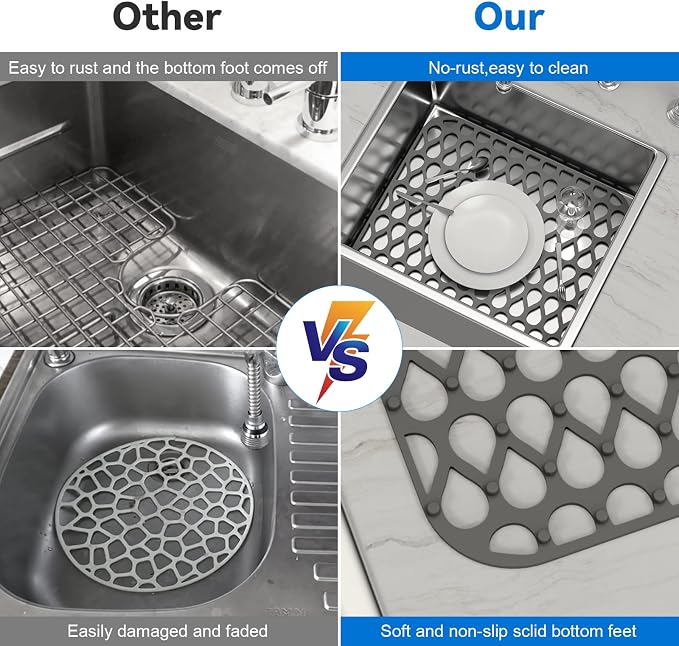 Silicone Sink Mat 2PCS TOOVEM Sink Protectors for Kitchen Sinks | 13.58 x 11.6 inch Sink Protectors for Kitchen Sinks, Folding Grid for Bottom of Farmhouse Stainless Steel Porcelain Sink