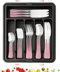 30 Pieces Silverware Set with Organizer, Stainless Steel Cutlery Set Flatware Set for 6 Person, Tableware Set Includes Dinner Knives Forks Spoons Teaspoons Butter Knives (PinK Silver-30PCS)