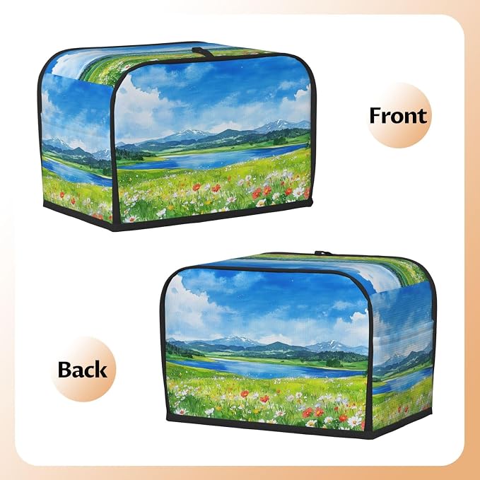2 Slice Toaster Cover Flower Field Blue Sky Dust Proof Washable Kitchen Appliance Cover with Pocket, Oxford Fabric Countertop Toaster Protector for Standard Toasters Small Appliances
