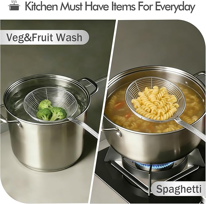 5.3 Inch Spider Strainer With Mesh Fatsoff Soup Scoop,Slotted Spoon For Cooking,Fat Skimmer Spoon For Kitchen Fryer Basket
