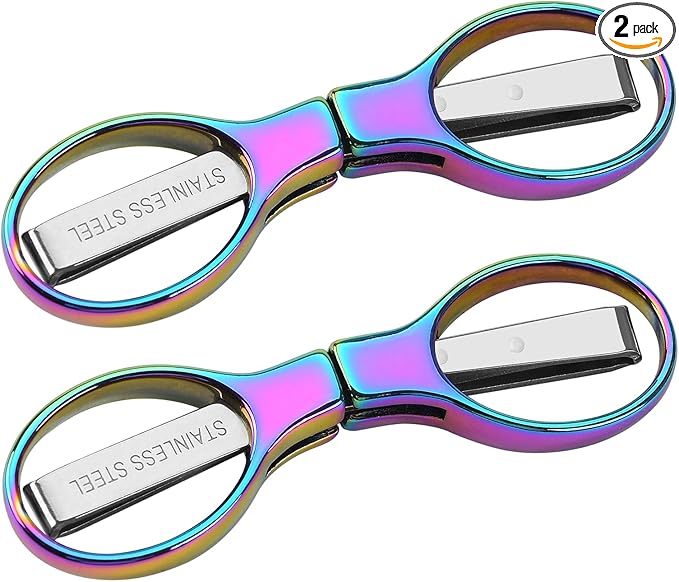 2Pcs Rainbow Folding Scissors,Portable Stainless Steel Telescopic Cutter, Safety Foldable Pocket Badge Small Scissors for Home, Office, Craft, Sewing, Nurse Accessories, Travel