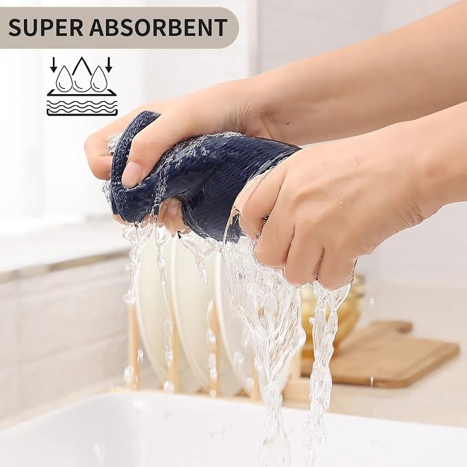 Kitinjoy 100% Cotton Waffle 6-Pack Kitchen Towels, 13" x 28", Navy Blue | Super Soft, Ultra-Absorbent, Fast Drying, lightweight, Quick Drying Kitchen Hand Towels