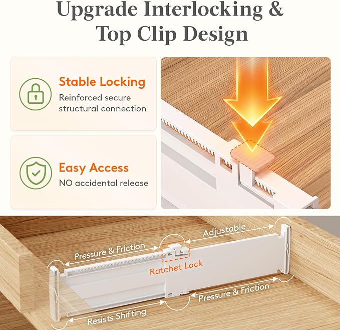 Lifewit 3.2" High Drawer Dividers for Clothes, Adjustable Drawer Organizers | 10.5"-16.5" Expandable Plastic Separator for Dresser, Kitchen, Cabinet, Closet, Nursery, Socks & Underwear Storage, 6 Pack