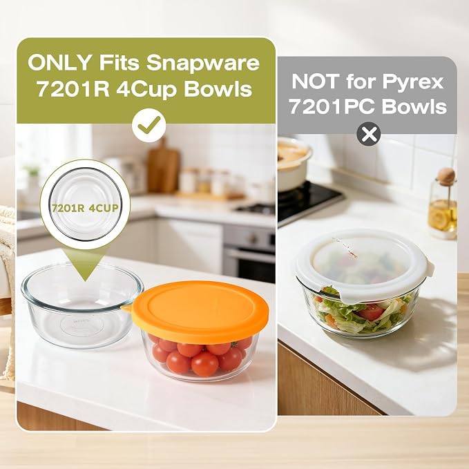 Silicone Lids Replacement for Snapware 7201R 4 Cup Round Glass Storage Containers (Containers Not Included) (Yellow - 4 Pack)