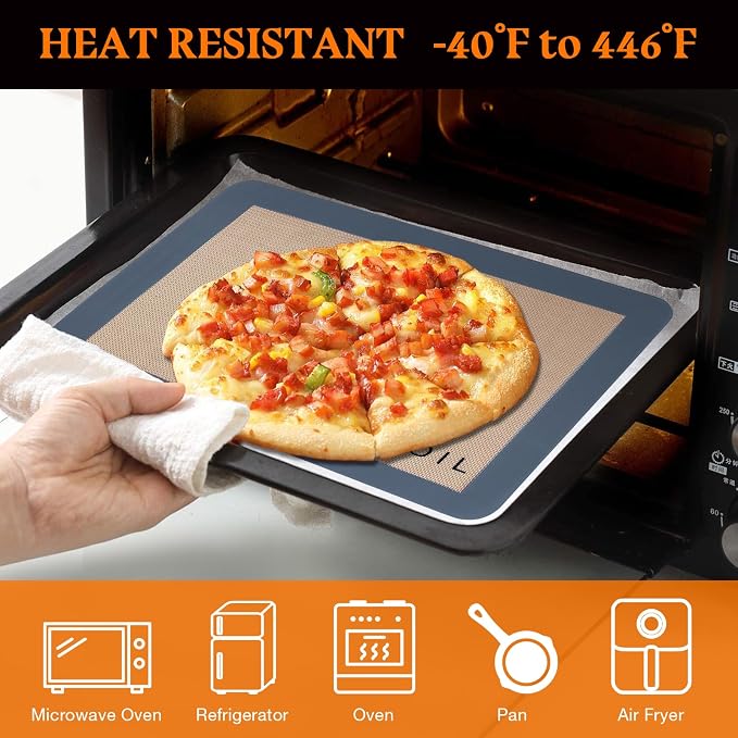 Silicone Baking Mats Set of 3, Non-Stick Reusable BPA-Free Oven Liners | Non Slip Silicone Baking Sheet for Cookies, Macarons, Bread and Pastry, 16.5'' x 11.6''(2 Half) & 11.6' x 8,5''(1 Quarter)