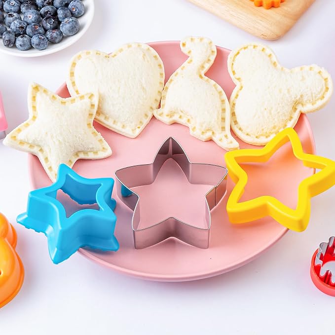 Sandwich Cutters for Kids Lunch LARGE 6 Pcs | Sandwich Maker, Cookie Cutters Set, Stainless Steel, Dinosaur Mouse Heart Star Bear