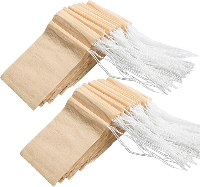 Eketirry 100pcs Disposable Tea Bags for Loose Tea, Empty Tea Bag with Wood Pulp Material, Unbleached Tea Filter Bag with Drawstring (Initial,2.36 x3.15 inch)