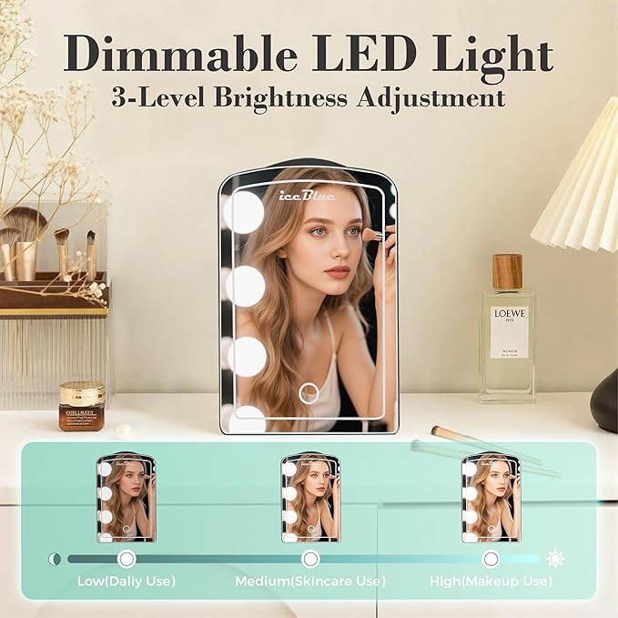 Mini Fridge, 4 Liter /6 Cans Makeup Fridge with Dimmable LED Mirror - Black | Compact Mini Skincare Fridge for Beauty & Beverages, Dual-use Portable Tiny Fridge for Bedroom, Desk, Office, Home, Car, Gift