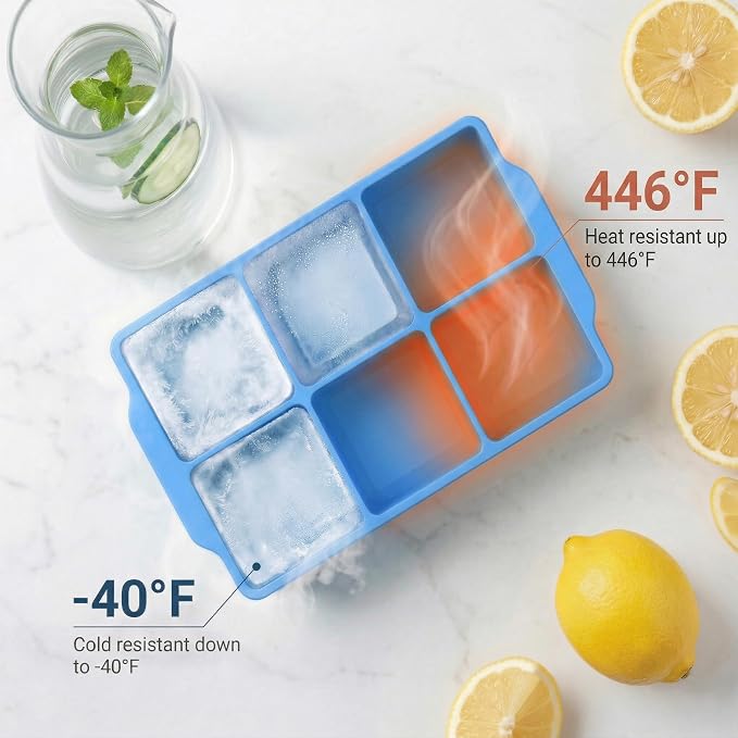 KitchFort® Large Silicone Ice Cube Tray (2-Pack) - 2" Big Ice Mold with Lid | Easy Release, Cocktail, Whiskey Ice Cubes Mold - Food Grade - Ice Cube Trays for Freezer - Stackable Silicone Ice Tray