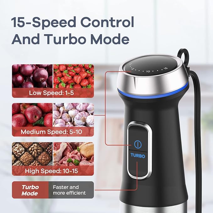 Ganiza Immersion Blender Handheld Corded 8 in 1 Hand Blender Max 1000W | 16 Speed Stick Emulsifier with Beaker, Chopper, Whisk, Frother, Potato Masher and Portable Bottle for Soup, Puree, Smoothies