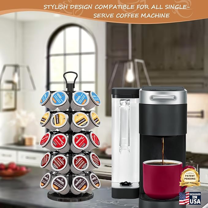 K Cup Holder 40 Pods Capacity, Coffee Pods Holder Storage Organizer Stand | K Cup Carousel, 360°Rotating K Cup Organizer, Easy-Grip Top Handle,Space-Saving for Countertop, K Cups Holder Easy Assembly
