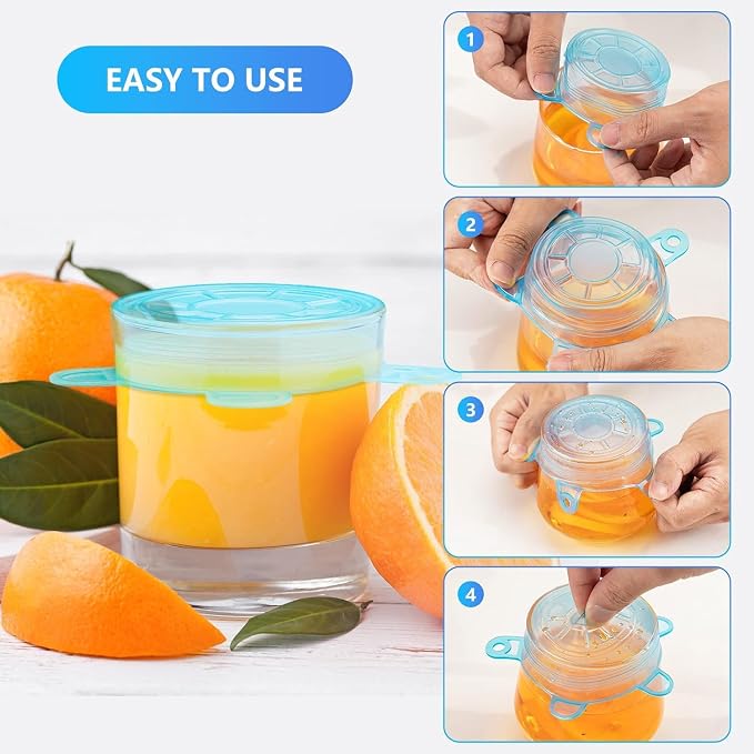 Small Silicone Stretch Lids, 12PCS 2.6"/6.5cm Reusable Silicon Covers | Zero Waste Container Lids for Jars Bowls Cups Bottles Cans | Blue & White