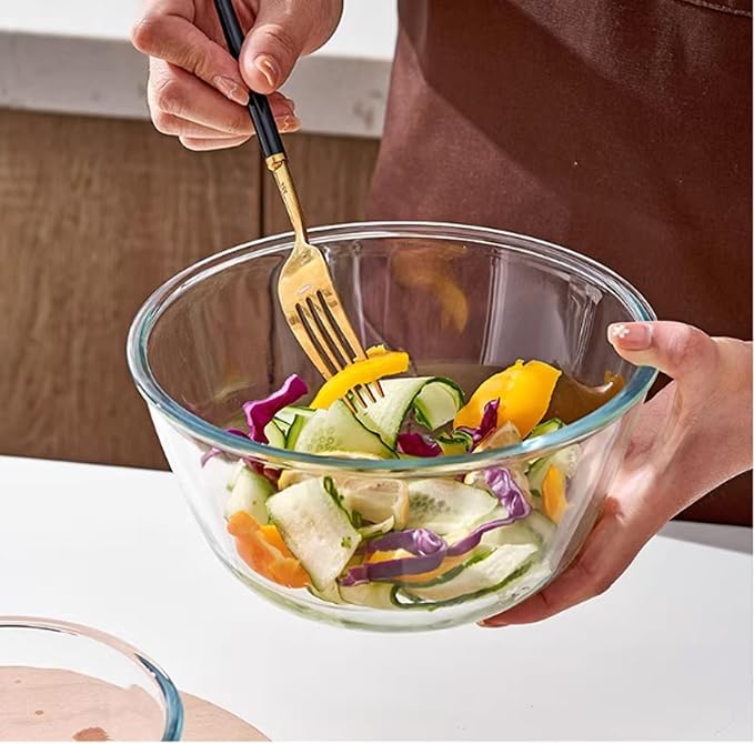 2.1 QT Borosilicate Glass Mixing Bowls Set of 2 (7.8 inch Diameter) for Cooking Baking Prepping Dishwasher & Microwave & Oven Safe, 71oz Breads Proofing Bowl