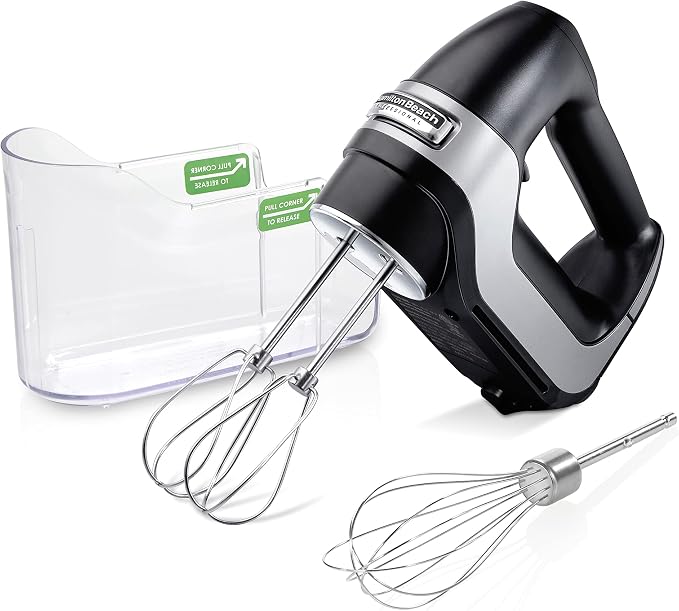 Hamilton Beach Professional 5-Speed Electric Hand Mixer | High-Performance DC Motor | Slow Start | Snap-On Storage Case | Stainless Steel Beaters & Whisk | Black | 62651