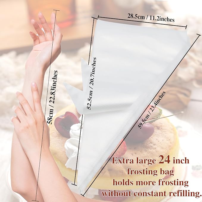 24 Inch Disposable Piping Bags, 100 PCS Large Icing Bags | Large Tipless Pastry Bags with Thickened, Non-slip, Anti-burst Design for Royal Icing, Cake Decorating and Baking.