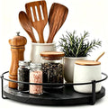 Lazy Susan Turntable Organizer for Table Top 10" （Black） | Round Wooden Lazy Susan for Cabinet, Farmhouse Decorative Tray for Coffee Table, Kitchen Organizer, Center Piece Decor, Ru