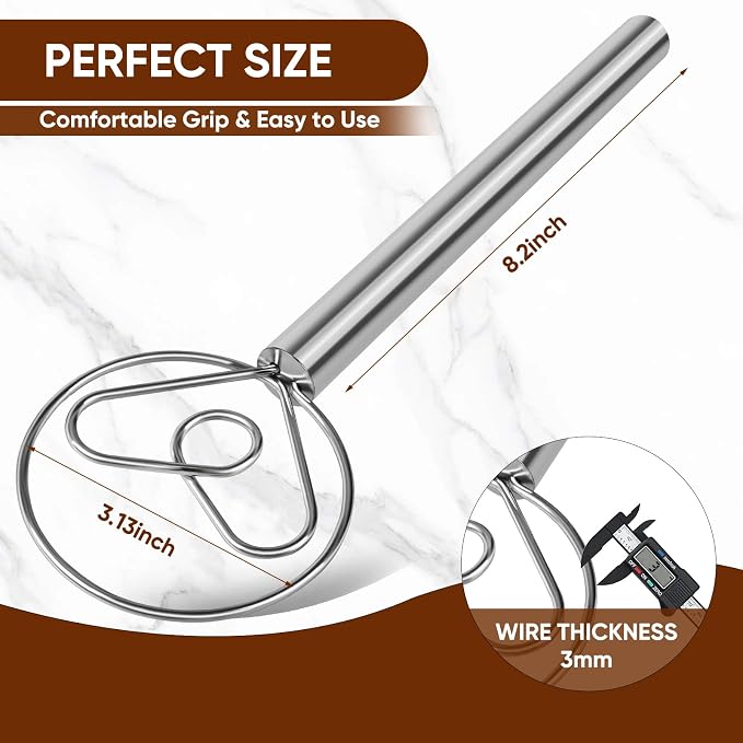 Maxjoy Danish Dough Whisk Stainless Steel for Sourdough Bread | Dutch Dough Hook, Replaces Dough Mixer Spoon & Stick, Food Grade & Rust Resistant, Easy Clean & Dishwasher Safe, Baking Tool