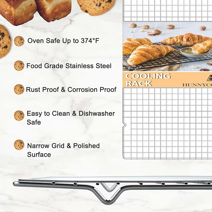 Hunnycook 15.8”×9.8” Cooling Rack - 3P Stainless Steel Baking Rack, Oven Safe Cooling Racks for Cooking and Baking, Silver Roasting Rack & Wire Rack & Cookie Cooling Rack for Roasting, Grilling