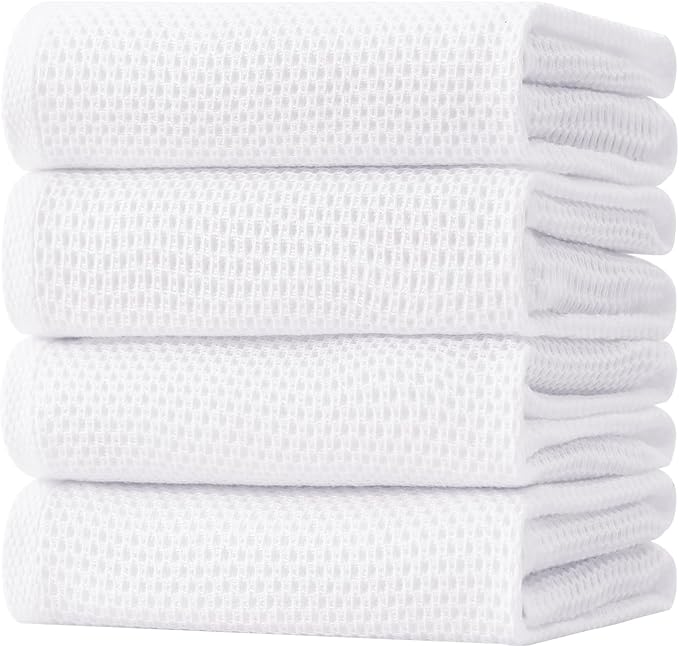 Homaxy 100% Cotton Oversized Waffle Weave Kitchen Towels 4-Pack, White | 20 x 28 Inches, Ultra Soft Absorbent Dish Towels, Quick Drying Large Cleaning Towels