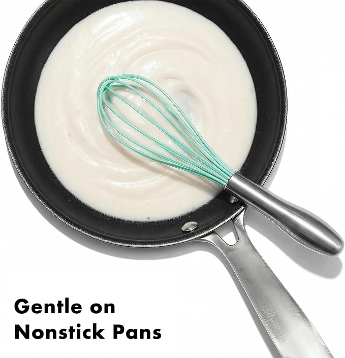 OYV 10-Inch Teal Silicone Whisk, Non-Scratch, 18/10 Stainless Steel Handle | 480°F Heat Resistant, BPA-Free Silicone, Sealed Waterproof Handle, Nonstick-Safe, Dishwasher Safe, Aqua