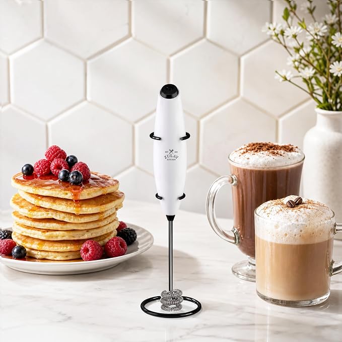 Zulay Kitchen Powerful Milk Frother Wand With Duracell Batteries - Ultra Fast Handheld Drink Mixer - Electric Whisk Foam Maker for Coffee, Lattes, Cappuccino & Matcha - Triple Whisk - Black