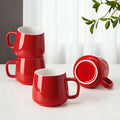Teocera Ceramic Coffee Mug Set of 4-12 oz Coffee Mugs with Large Handles for Hot or Cold Drinks Like Latte, Cocoa, Tea or Juice - Smooth Ceramic, Dishwasher Safe, Red