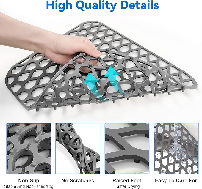 Silicone Sink Mat 2PCS TOOVEM Sink Protectors for Kitchen Sinks | 13.58 x 11.6 inch Sink Protectors for Kitchen Sinks, Folding Grid for Bottom of Farmhouse Stainless Steel Porcelain Sink
