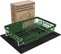 Green Dish Drying Rack Over The Sink with Utensil Holder, Mat | Expandable Stainless Steel Dish Drainer for Small Kitchen, Apartment, RV, Counter Space Saving, Perfect Fit, Rustproof
