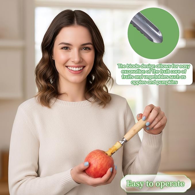 2-Pack Vegetable Corer Tool - 8" Stainless Steel Fruit & Veggie Corer for Zucchini, Apples, Eggplant - Hollow Out for Stuffing with Wood Handle - Kitchen Coring Tool