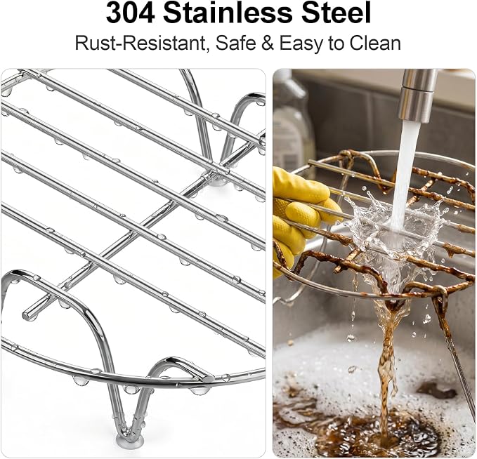 Steamer Rack Trivet for Instant Pot 6 Qt & 8 Qt with Handle, 7.7 in | 304 Stainless Steel Steam Rack with Foldable Long Handles for Pressure Cooker, Steaming, Cooking, Dishwasher Safe