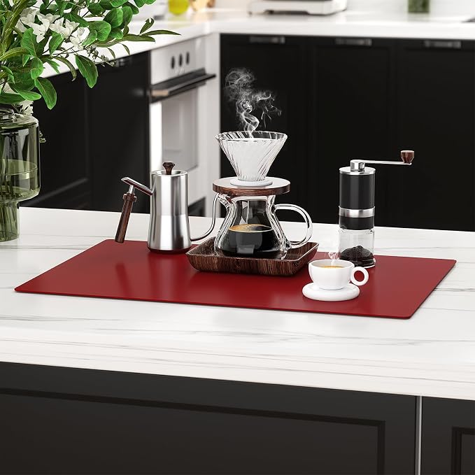 2-Pack Silicone Counter Mats 24”x16”,Red | 1.5mm thick silicone counter protector, heat resistant & non-slip. Works for air fryer, hot pots, pans and coffee maker.