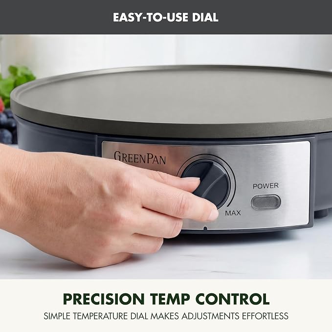 GreenPan Advanced 12" Crepe Maker, Healthy Ceramic Nonstick PFAS-Free Coating, Adjustable Temperature Control, 400°F Heating, Batter Spreader & Crepe Turner Included, Graphite